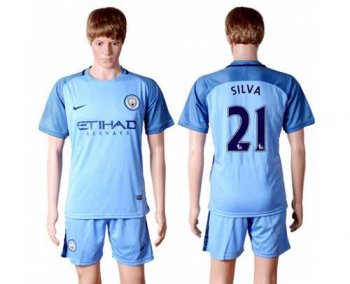 Manchester City #21 Silva Home Soccer Club Jersey