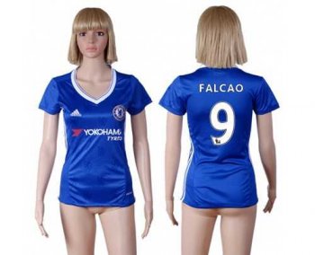 Women's Chelsea #9 Falcao Home Soccer Club Jersey