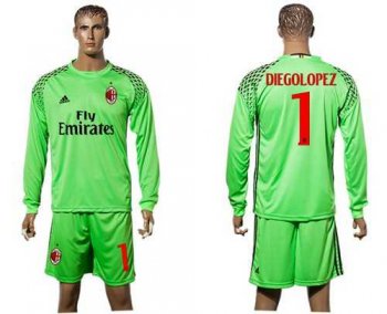 AC Milan #1 Diegolopez Green Goalkeeper Long Sleeves Soccer Club Jersey