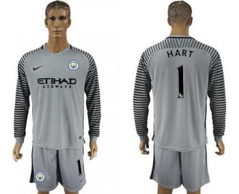 Manchester City #1 Hart Grey Goalkeeper Long Sleeves Soccer Club Jersey