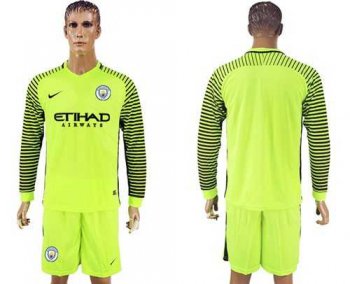 Manchester City Blank Shiny Green Goalkeeper Long Sleeves Soccer Club Jersey