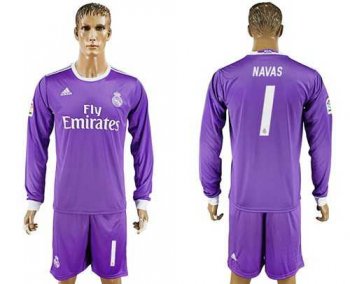 Real Madrid #1 Navas Away Long Sleeves Soccer Club Jersey