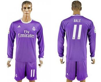 Real Madrid #11 Bale Away Long Sleeves Soccer Club Jersey