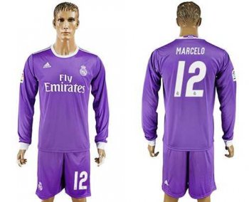 Real Madrid #12 Marcelo Away Long Sleeves Soccer Club Jersey