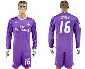 Real Madrid #16 Kovacic Away Long Sleeves Soccer Club Jersey