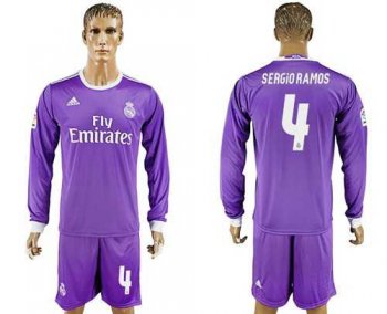 Real Madrid #4 Sergio Ramos Away Long Sleeves Soccer Club Jersey