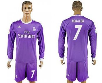 Real Madrid #7 Ronaldo Away Long Sleeves Soccer Club Jersey