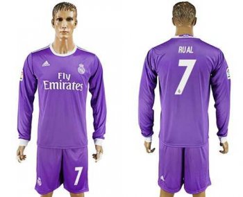 Real Madrid #7 Rual Away Long Sleeves Soccer Club Jersey