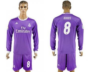 Real Madrid #8 Kroos Away Long Sleeves Soccer Club Jersey