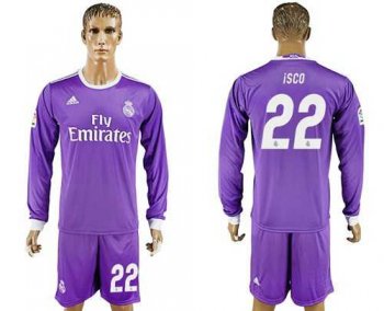 Real Madrid #22 Isco Away Long Sleeves Soccer Club Jersey