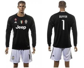 Juventus #1 Buffon Black Goalkeeper Long Sleeves Soccer Club Jersey