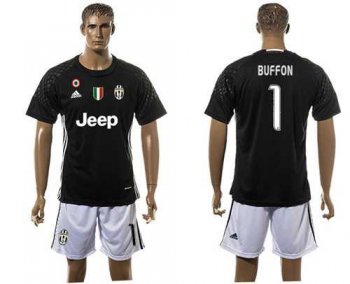 Juventus #1 Buffon Black Goalkeeper Soccer Club Jersey