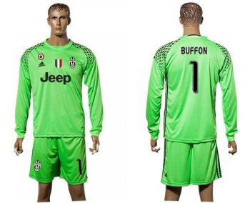 Juventus #1 Buffon Green Goalkeeper Long Sleeves Soccer Club Jersey