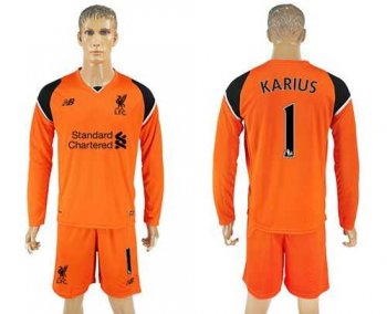 Liverpool #1 Karius Orange Goalkeeper Long Sleeves Soccer Club Jersey