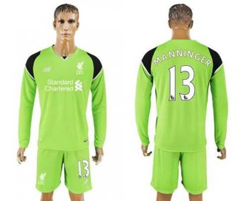 Liverpool #13 Manninger Green Goalkeeper Long Sleeves Soccer Club Jersey