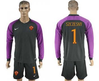 Roma #1 Szczesny Black Goalkeeper Long Sleeves Soccer Club Jersey