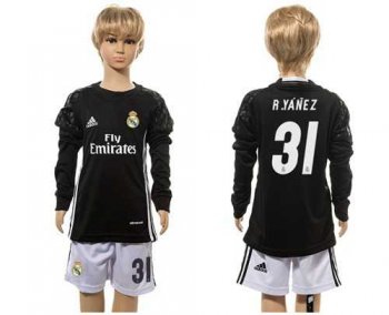 Real Madrid #31 R.Yanez Black Goalkeeper Long Sleeves Kid Soccer Club Jersey