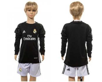 Real Madrid Blank Black Goalkeeper Long Sleeves Kid Soccer Club Jersey