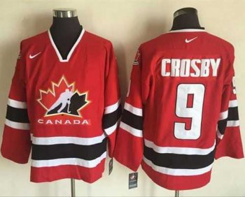 Team CA. #9 Sidney Crosby Red Black 2002 Olympic Nike Throwback Stitched NHL Jersey