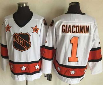 New York Rangers #1 Eddie Giacomin White Orange All Star CCM Throwback Stitched NHL Jersey