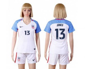 Women's USA #13 Jones Home Soccer Country Jersey