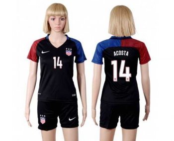 Women's USA #14 Acosta Away Soccer Country Jersey