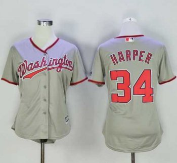 Women's Washington Nationals #34 Bryce Harper Grey Road Stitched Baseball Jersey