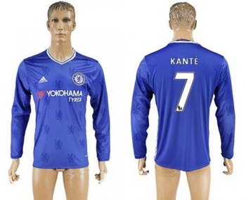 Chelsea #7 Kante Home Long Sleeves Soccer Club Jersey