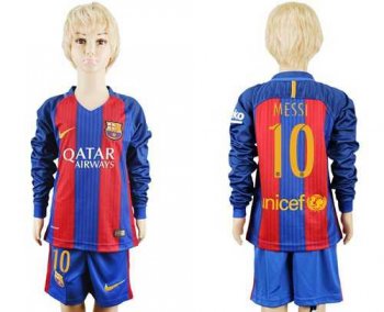 Barcelona #10 Messi Home Long Sleeves Kid Soccer Club Jersey