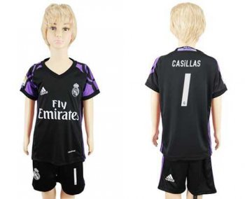 Real Madrid #1 Casillas Black Kid Soccer Club Jersey