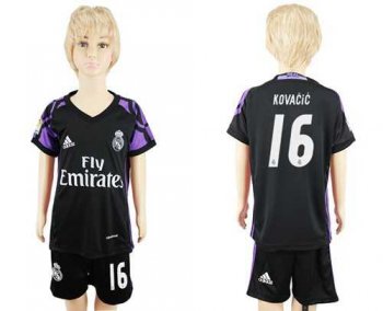 Real Madrid #16 Kovacic Black Kid Soccer Club Jersey