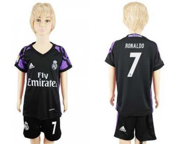 Real Madrid #7 Ronaldo Black Kid Soccer Club Jersey