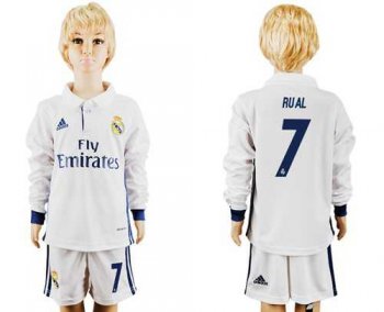 Real Madrid #7 Rual Home Long Sleeves Kid Soccer Club Jersey