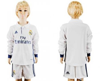 Real Madrid Blank Home Long Sleeves Kid Soccer Club Jersey