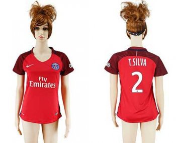 Women's Paris Saint-Germain #2 T.Silva Away Soccer Club Jersey