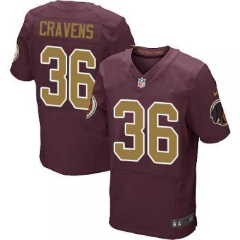 Men's Nike Washington Redskins #36 Su'a Cravens Elite Burgundy Red&Gold Number Alternate 80TH Anniversary NFL Jersey