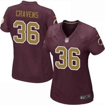 Women's Nike Washington Redskins #36 Su'a Cravens Game Burgundy Red&Gold Number Alternate 80TH Anniversary NFL Jersey