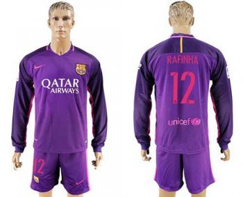 Barcelona #12 Rafinha Away Long Sleeves Soccer Club Jersey