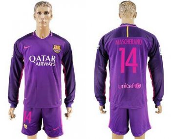 Barcelona #14 Mascherano Away Long Sleeves Soccer Club Jersey