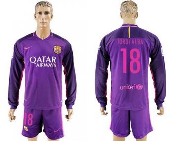 Barcelona #18 Jordi Alba Away Long Sleeves Soccer Club Jersey