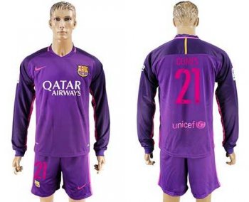 Barcelona #21 Gomes Away Long Sleeves Soccer Club Jersey