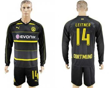 Dortmund #14 Leitner Away Long Sleeves Soccer Club Jersey