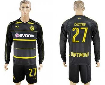 Dortmund #27 Castro Away Long Sleeves Soccer Club Jersey