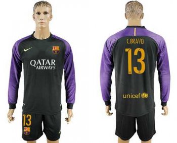 Barcelona #13 C.Bravo Black Goalkeeper Long Sleeves Soccer Club Jersey