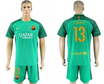 Barcelona #13 C.Bravo Green Goalkeeper Soccer Club Jersey