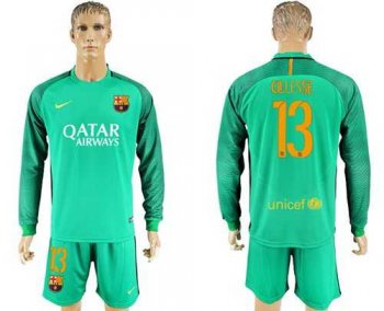 Barcelona #13 Cillesse Green Goalkeeper Long Sleeves Soccer Club Jersey