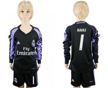 Real Madrid #1 Navas Sec Away Long Sleeves Kid Soccer Club Jersey