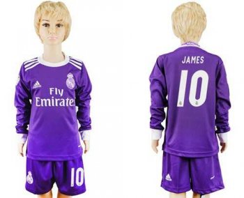 Real Madrid #10 James Away Long Sleeves Kid Soccer Club Jersey