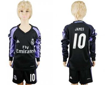 Real Madrid #10 James Sec Away Long Sleeves Kid Soccer Club Jersey