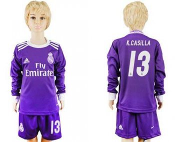 Real Madrid #13 K.Casilla Away Long Sleeves Kid Soccer Club Jersey